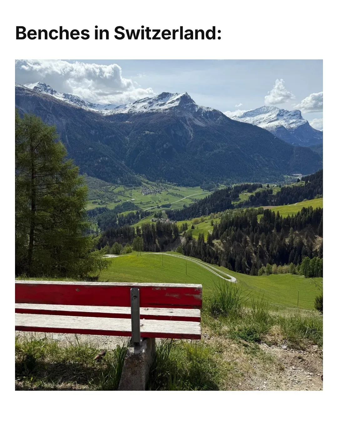 Instagram post comparing benches in Switzerland and Chile