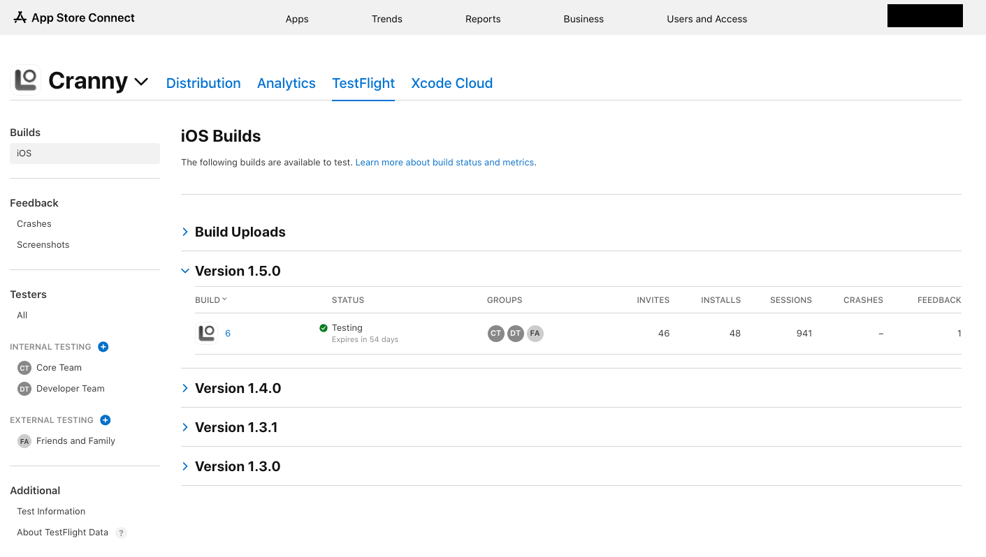 Cranny TestFlight setup