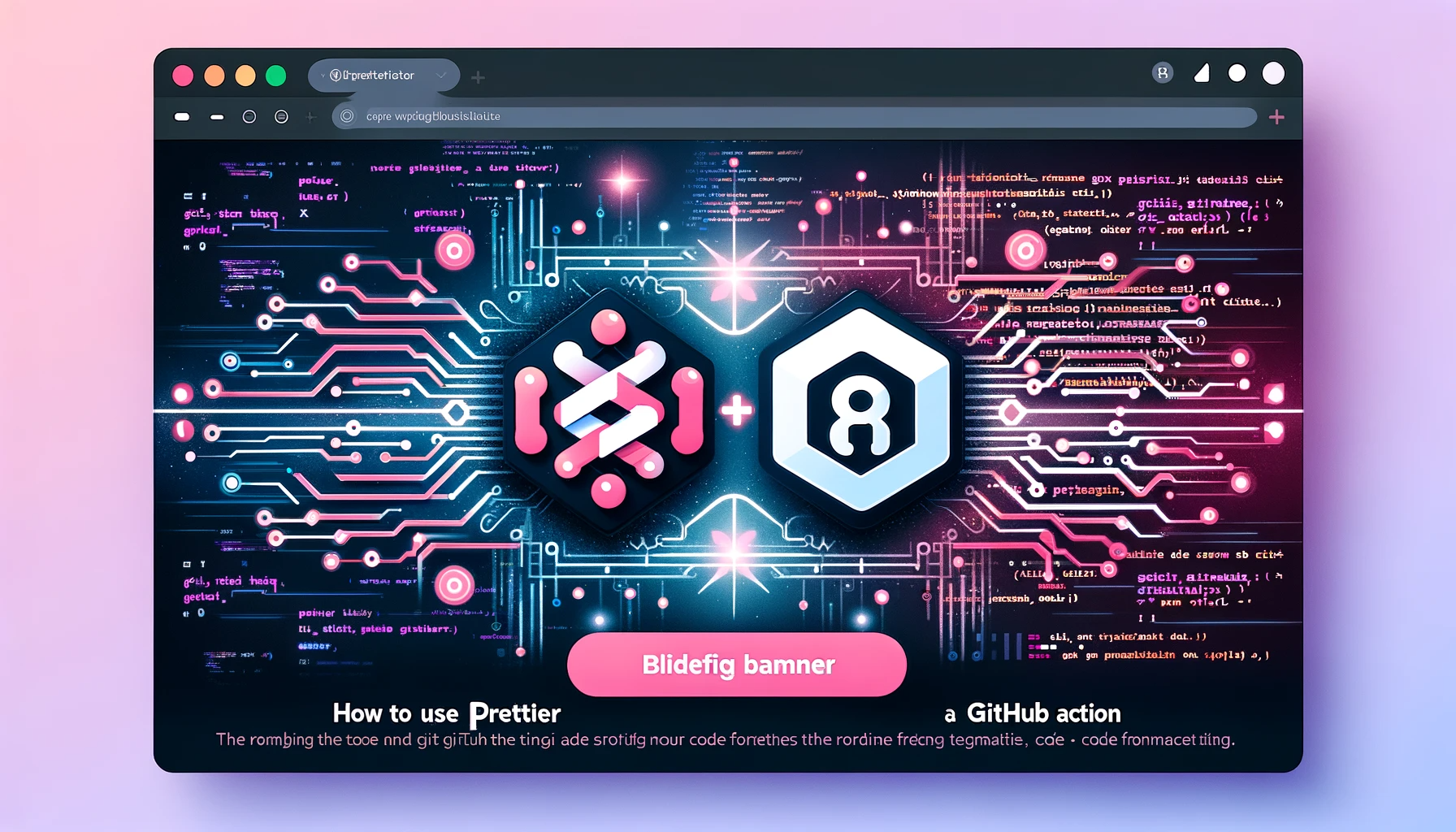 Image of a website with the Prettier logo and the Github logo, styled in a robot-like way.