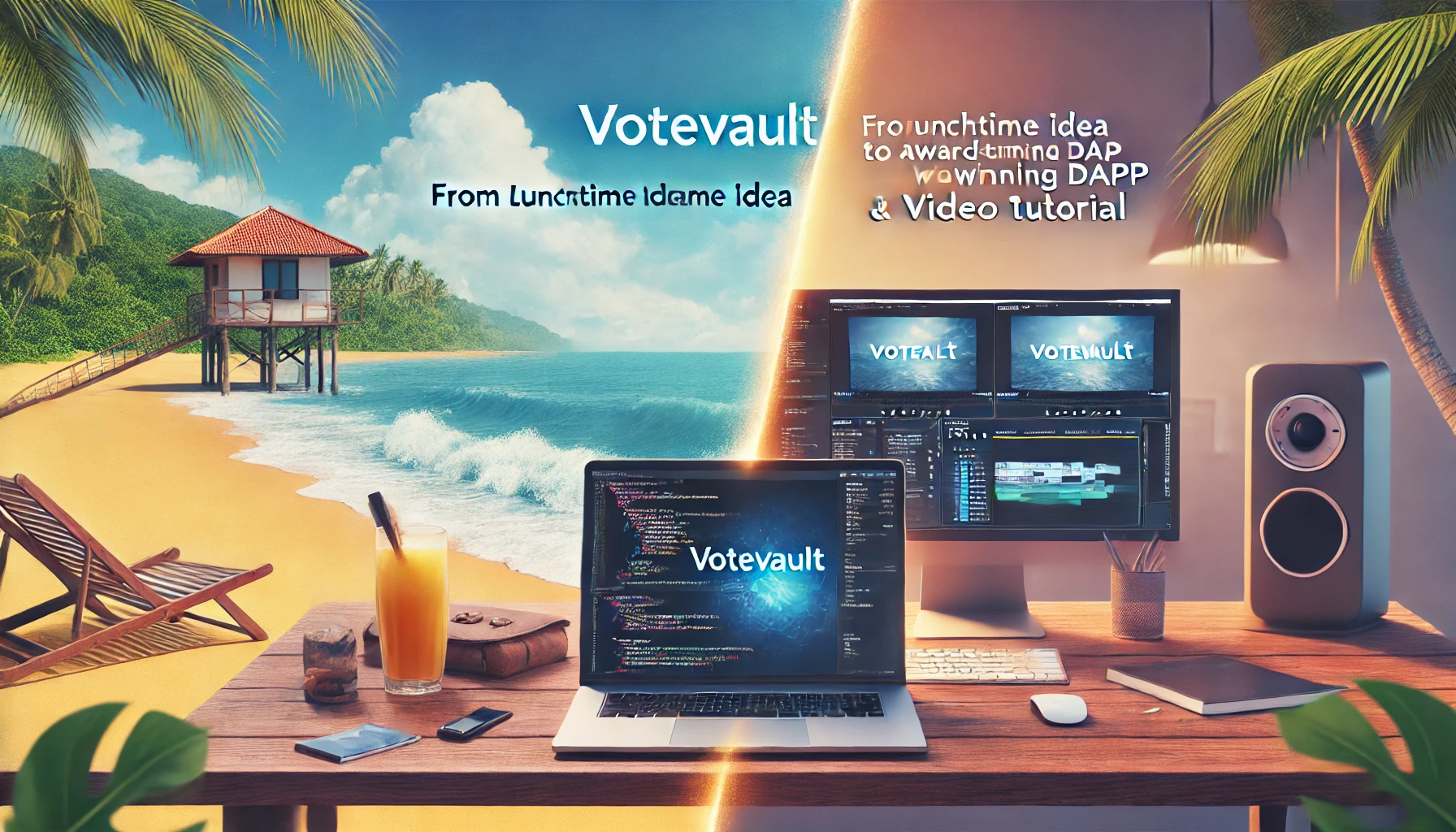 AI generated image of a mix between beach and computers.